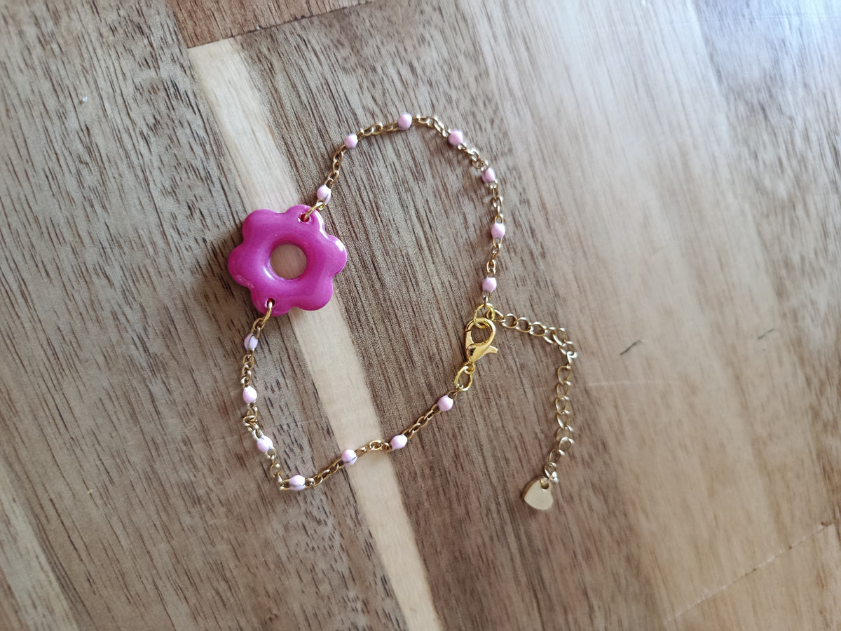 Bracelet "fleur" chaîne perles roses