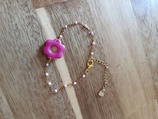 Bracelet "fleur" chaîne perles roses
